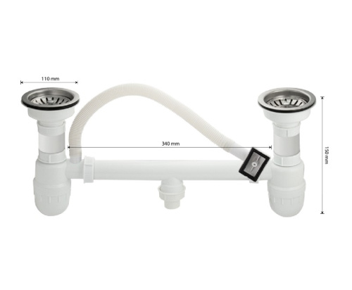 Сифон для мойки двойной,большая горловина с переливом